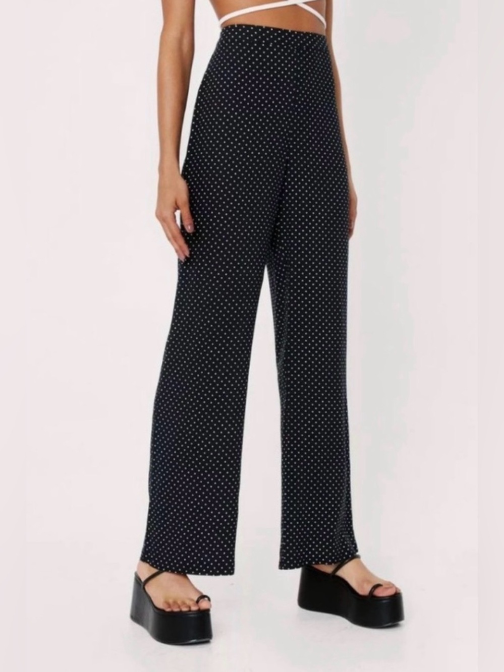 NWT Nasty Gal Woven Small Polka Dot Print Wide Leg Trousers 4/ Small